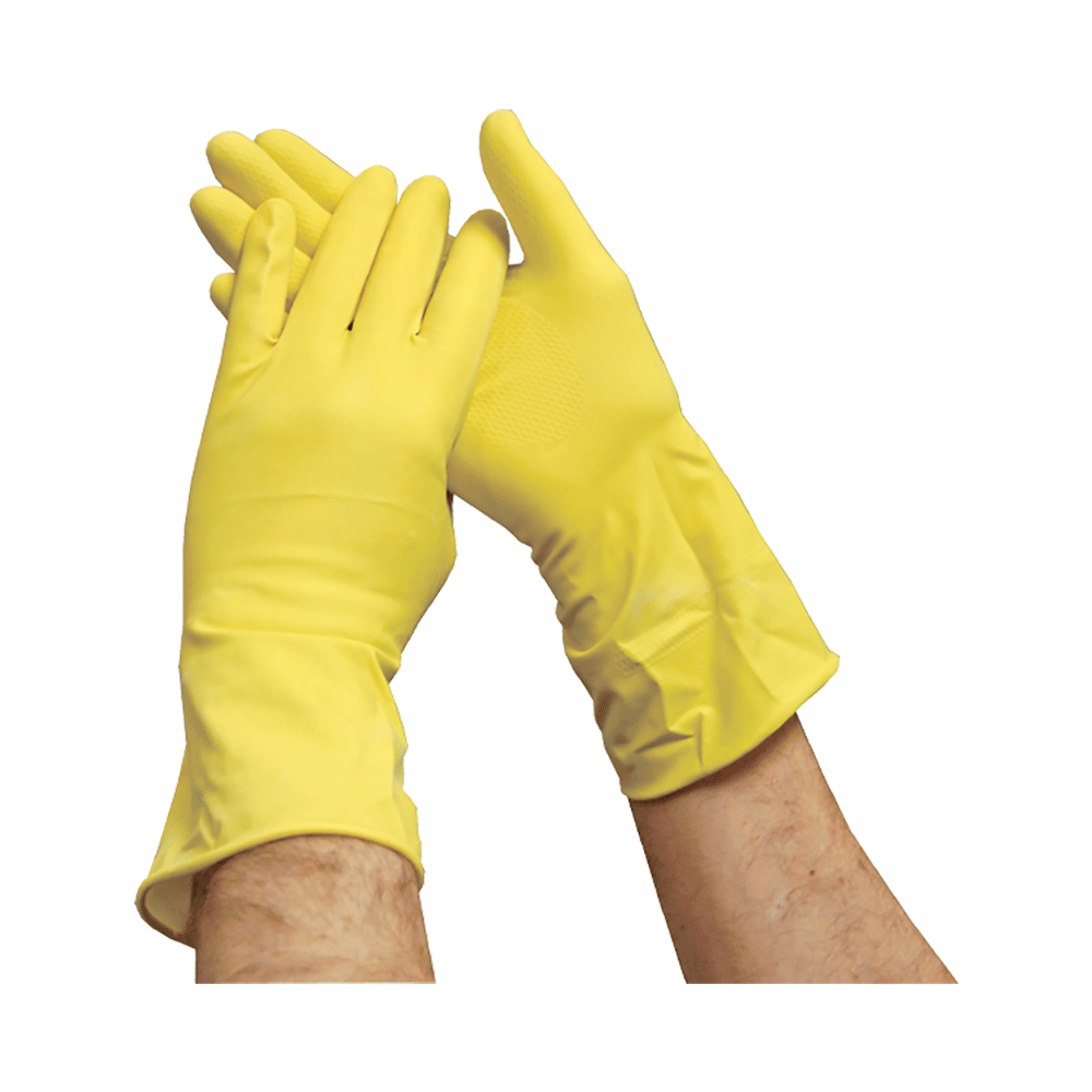 Reusable Household Rubber Gloves, 16mil, Yellow