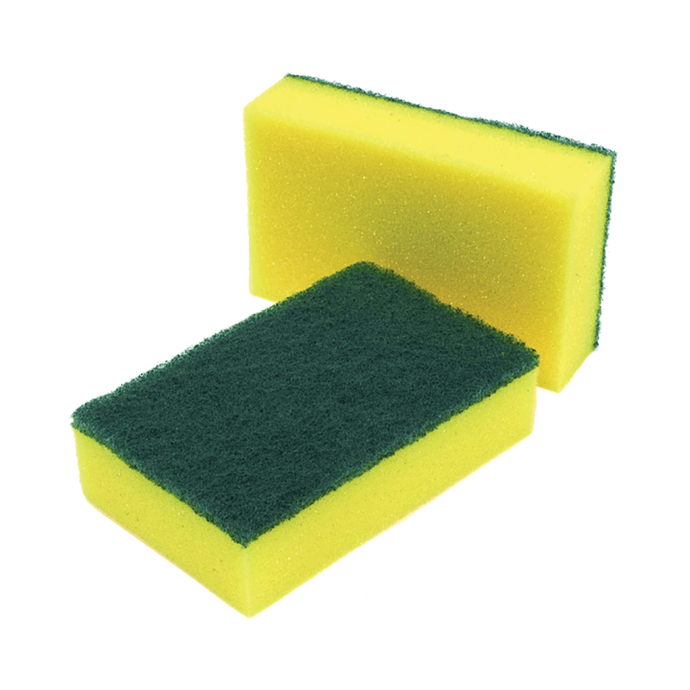 Sponge, Scrubber, Nylon, Green and Yellow, 4 5/8'' x 3